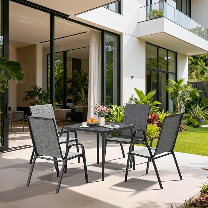 Pamapic Outdoor Dining Sets for 4, Square Steel Slat Table - Image 3