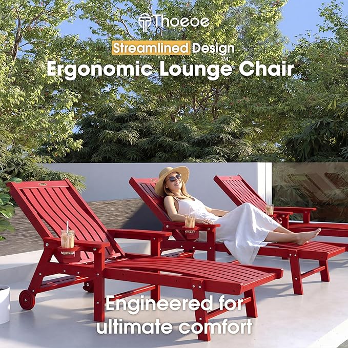 Patio Chaise Lounge Chair Set of 4, Oversized Lounge Chair Outdoor - Image 3