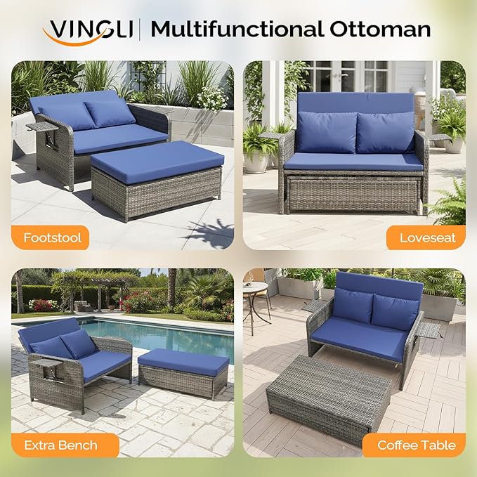 VINGLI Patio Daybed, Wicker Outdoor Daybed - Image 8