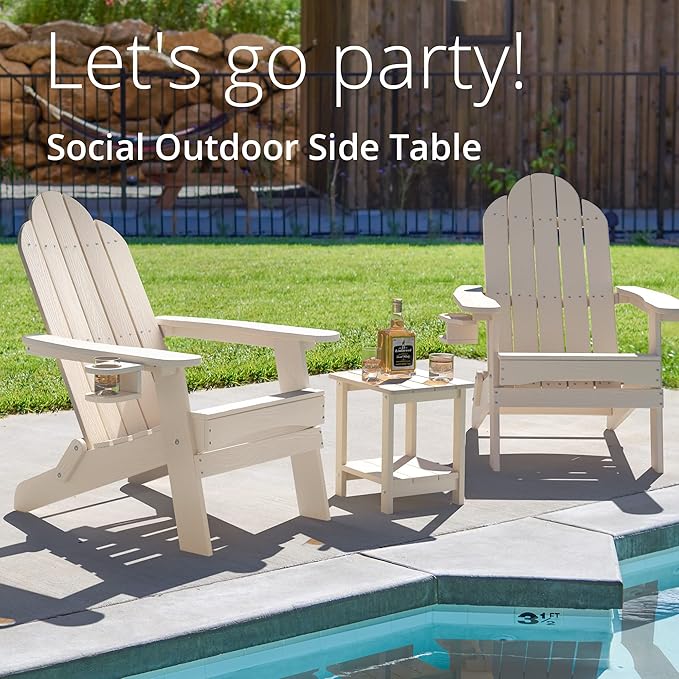 LUE BONA Adirondack Outdoor Side Table, 2-Tier Sand HDPS Patio End Table - Image 4