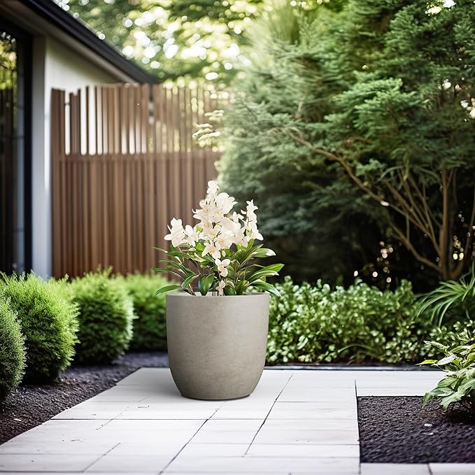 Kante 13.4" Dia Round Concrete Planter, Large Outdoor Modern Indoor Decorative - Image 6