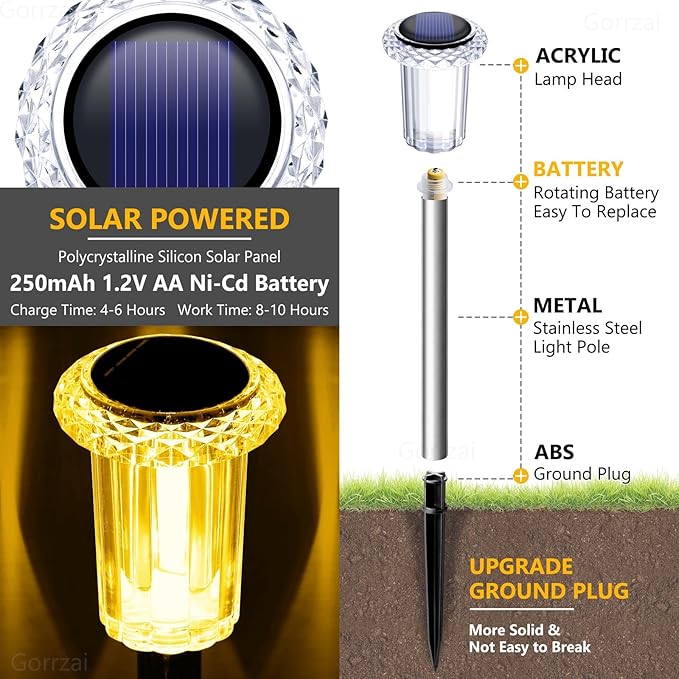 Solar Lights Outdoor 15 Pack Solar Pathway Lights LED Waterproof Stainless - Image 2