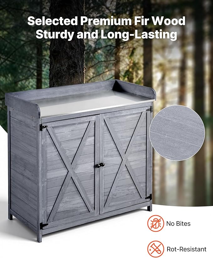 VEVOR Potting Bench Table, Outdoor Gardening Wooden Storage Cabinet - Image 3