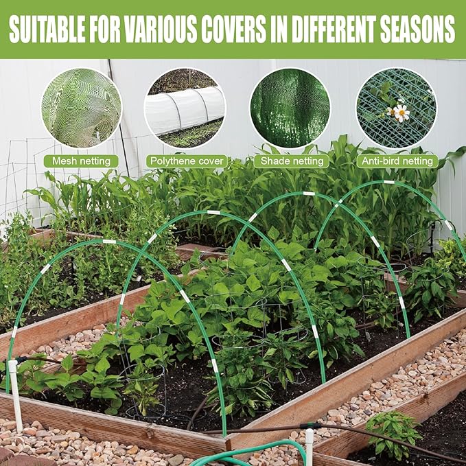 60PCS Garden Hoops for Raised Beds, 8FT Rust-Free Fiberglass Greenhouse Hoops - Image 5