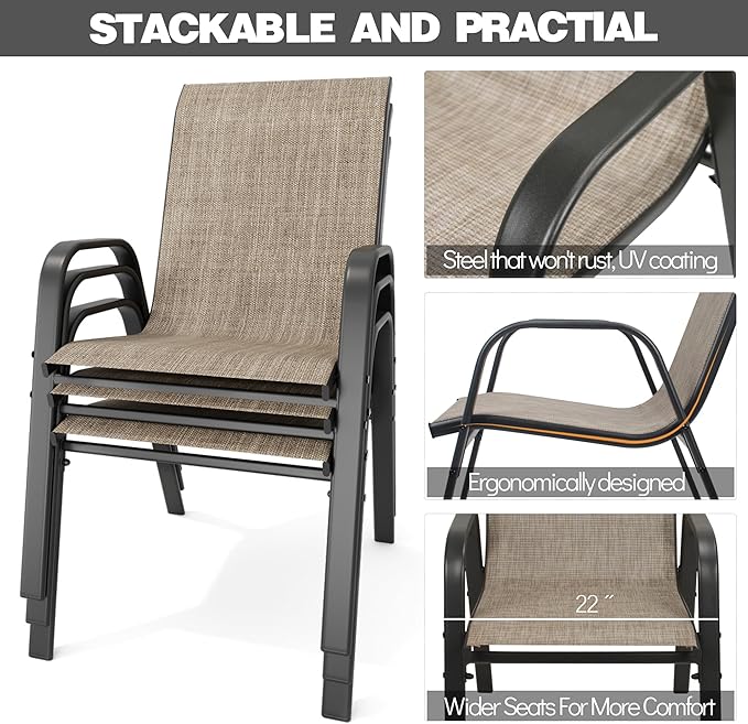 Patio Chairs Set of 4, Stackable Outdoor Dining Chairs - Image 3
