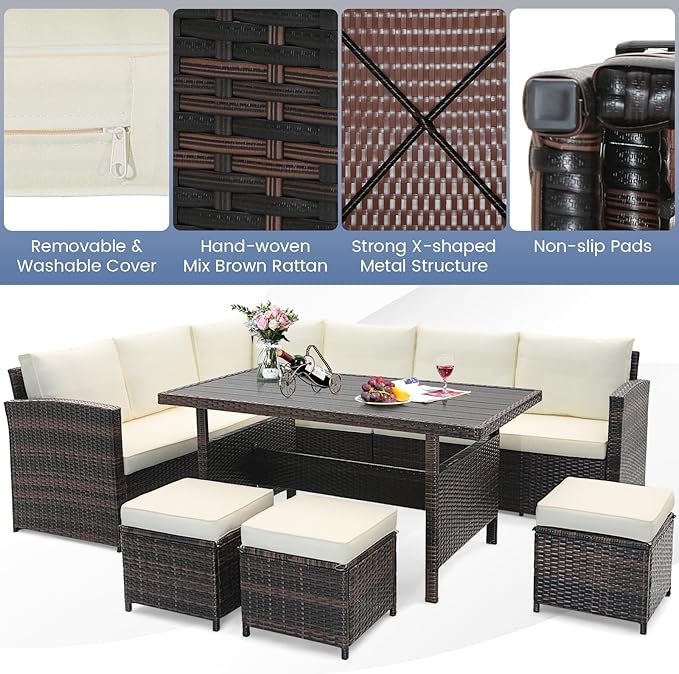 Tangkula 7 Pieces Wicker Patio Furniture Set, Rattan Sofa - Image 6