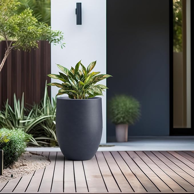 Kante 21.7 Inch Tall Concrete Planter, Large Indoor Outdoor Plant Pot - Image 3