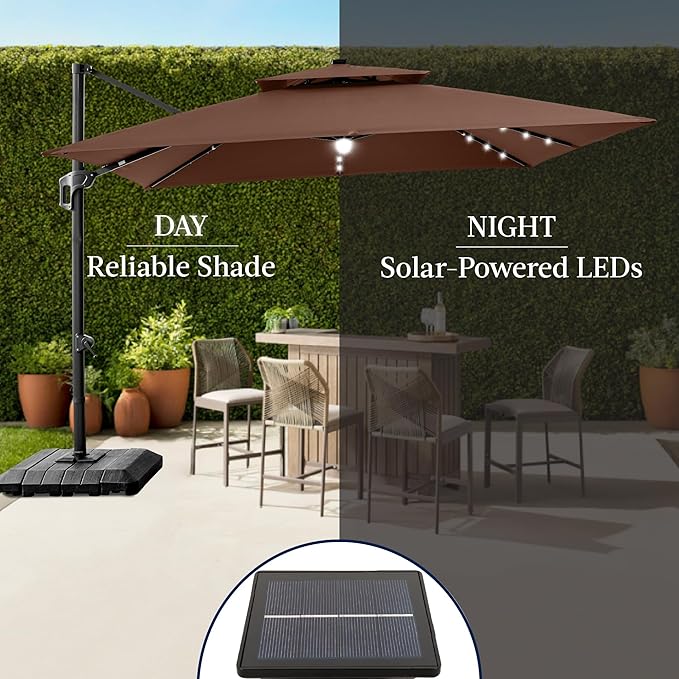Best Choice Products 12x12ft LED Cantilever Patio Umbrella w/Base Included & - Image 6