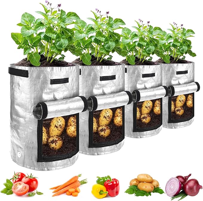 JJGoo Potato Grow Bags, 4 Pack 10 Gallon Potato Planter by JJGoo