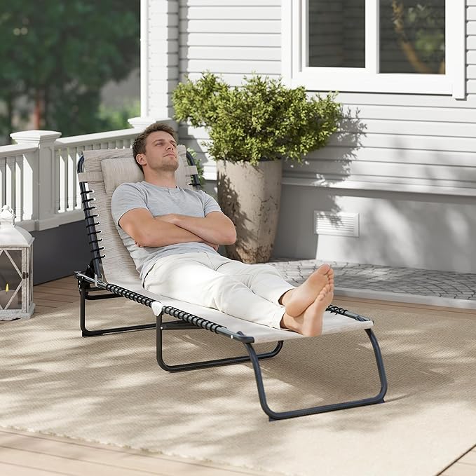 Outsunny Folding Chaise Lounge Chair, Patio Sun Tanning Chair, Outdoor Chaise - Image 9