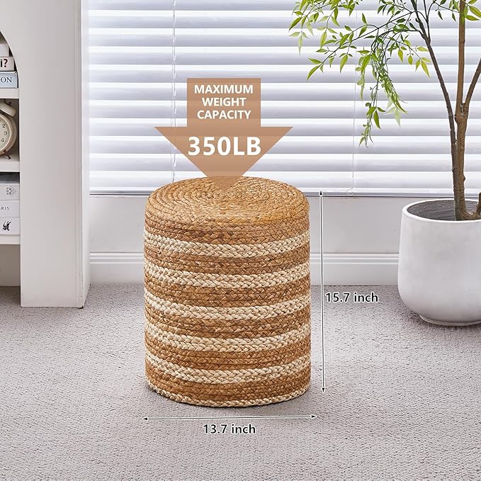 Wimarsbon Ottoman Natural Seagrass Foot Rest Stool Hand Weave Round Foot Stool - Image 3