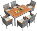 Flamaker 7 Piece Patio Dining Set Outdoor Acacia Wood Table and Chairs by Flamaker