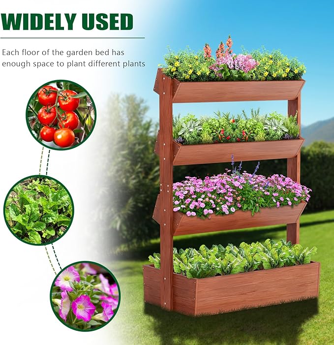 SUNYRISY 4 Tiers Vertical Wooden Raised Garden Bed Outdoor, Freestanding Garden - Image 5