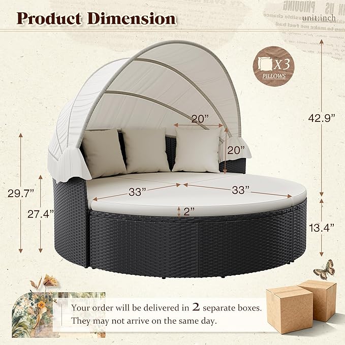 Devoko Patio Furniture Outdoor Round Daybed - Image 2