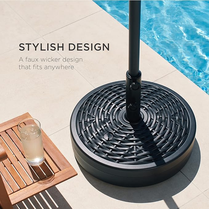 Best Choice Products Fillable Umbrella Base Stand, Round Faux Wicker Plastic - Image 2
