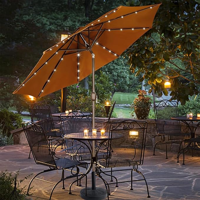 Blissun 9 ft Solar Umbrella 32 LED Lighted Patio Umbrella Table Market Umbrella - Image 7