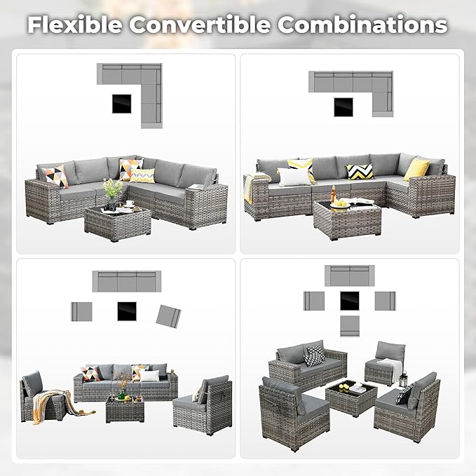 ovios 6 Pieces Patio Furniture Set, Outdoor Wicker Sectional Sofa - Image 7