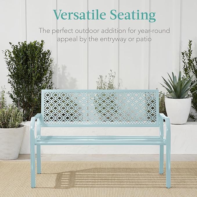 Best Choice Products Outdoor Bench 2-Person Metal Steel Benches Furniture - Image 6