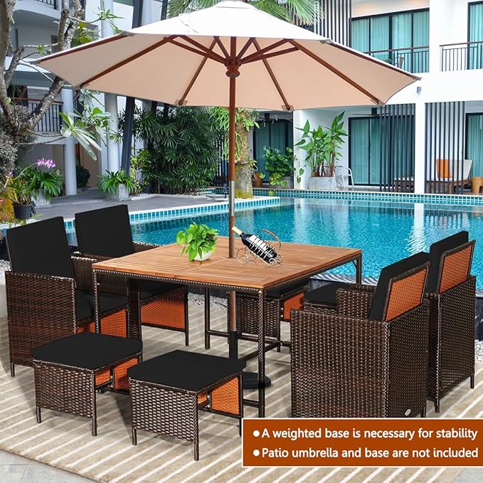 Tangkula 9 Pieces Acacia Wood Patio Dining Set, Space Saving Wicker Chairs and - Image 2