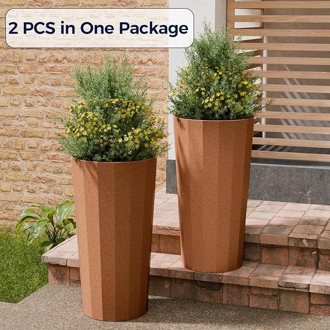 23.6" Tall Outdoor Planters Set of 2, Large Planters - Image 6