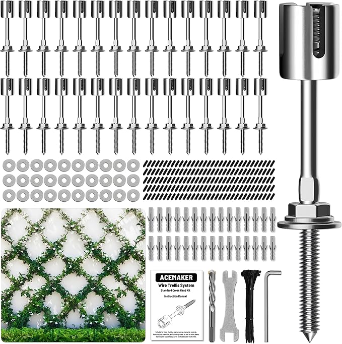 Wire Trellis for Climbing Plants Outdoor, 30-Set Wall Trellis Kit, T316 by Acemaker