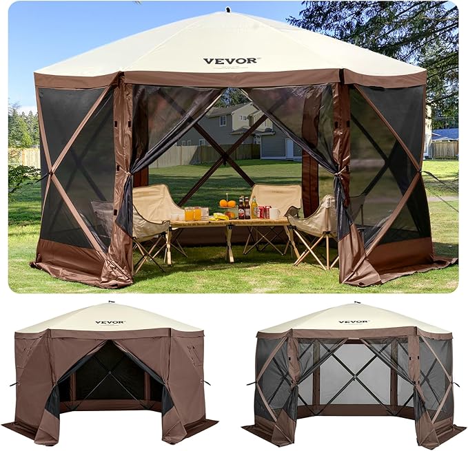 VEVOR Pop Up Gazebo Screen Tent 6 Sided Canopy Sun Shelter by VEVOR