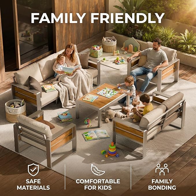 ZANDOR Aluminum Outdoor Patio Conversation Furniture Set, Seating Sofa - Image 3