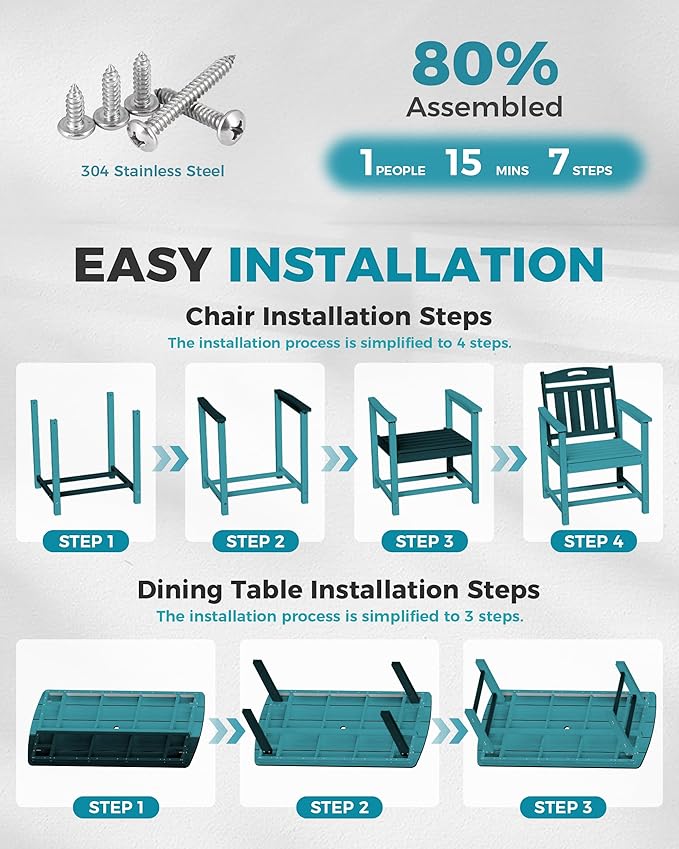 Ciokea HDPE Outdoor Patio Dining Chairs Set of 2, All-Weather Porch Chair - Image 4