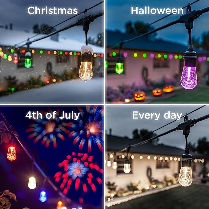 Enbrighten Vintage Outdoor String Lights, 24 RGB Acrylic Bulbs, Weatherproof - Image 8