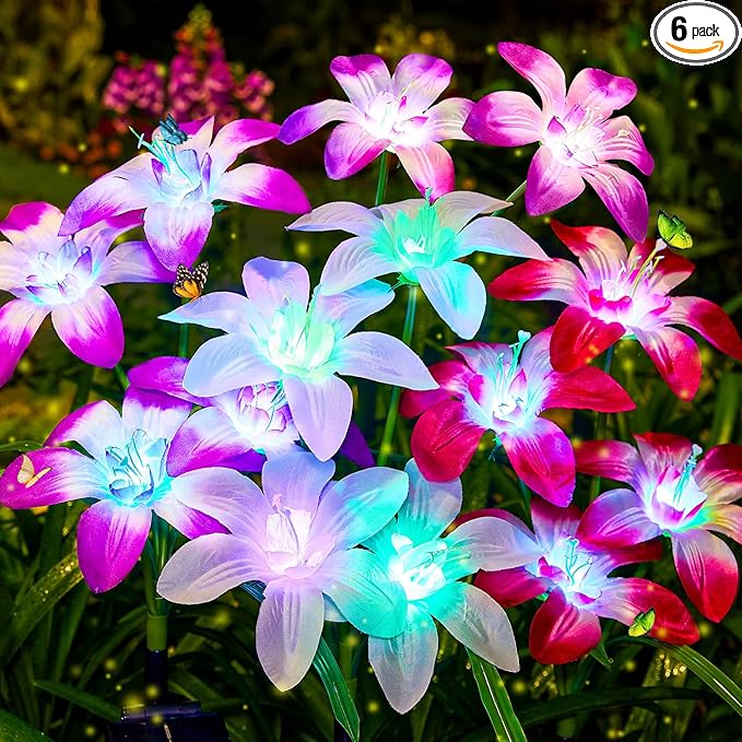 Solar Garden Lights Outdoor, 6 Pack Blooming Lily Solar Flowers Outdoor by AHAORIGIN