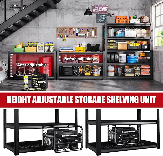 Set of 3 Garage Shelving-3000 lbs 5 Tier Storage Shelves, Adjustable Heavy Duty - Image 4