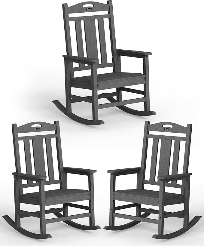 Ciokea Oversized Outdoor Rocking Chairs Set of 3, 380lbs Heavy-Duty Large Patio by CIOKEA