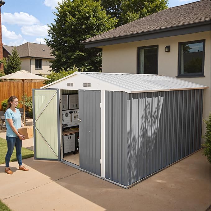 Greesum 8×10FT Outdoor Storage Shed, Metal Patio Storaged Sheds - Image 2