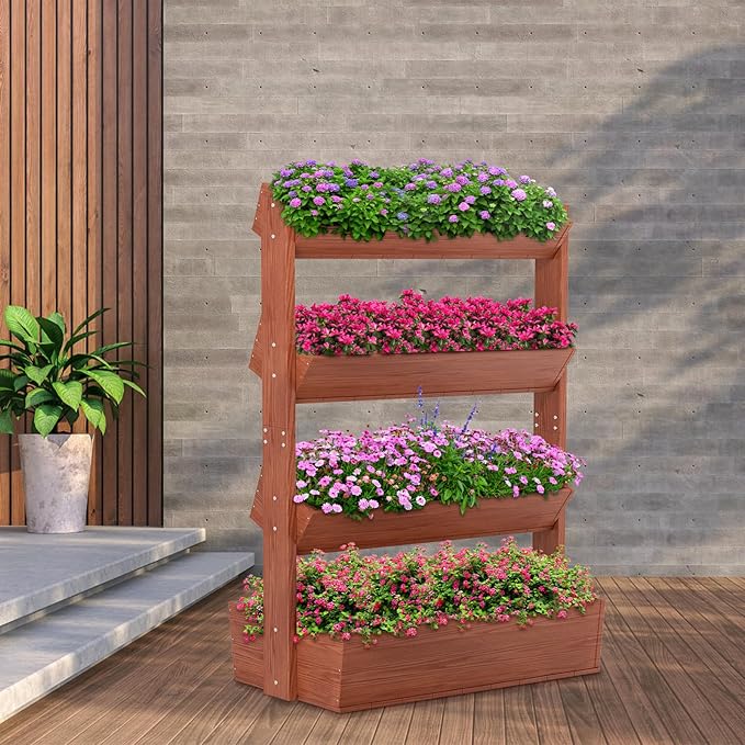 DoCred Vertical Wooden Raised Garden Bed, 4 Tier Garden Planters Freestanding - Image 9