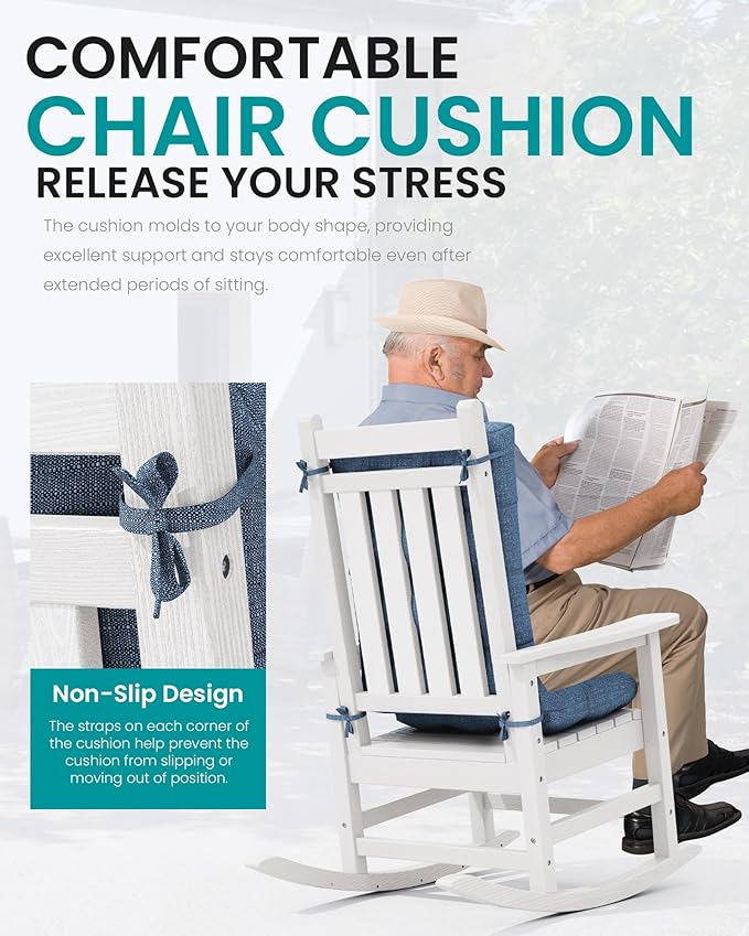 SERWALL HDPE Outdoor Rocking Cushion Set of 2, Memory Foam Cushion Navy - Image 4