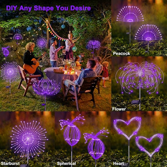Solar Garden Lights Outdoor, 2 Pack 120 LED Twinkling Firework Lights Decorative - Image 4
