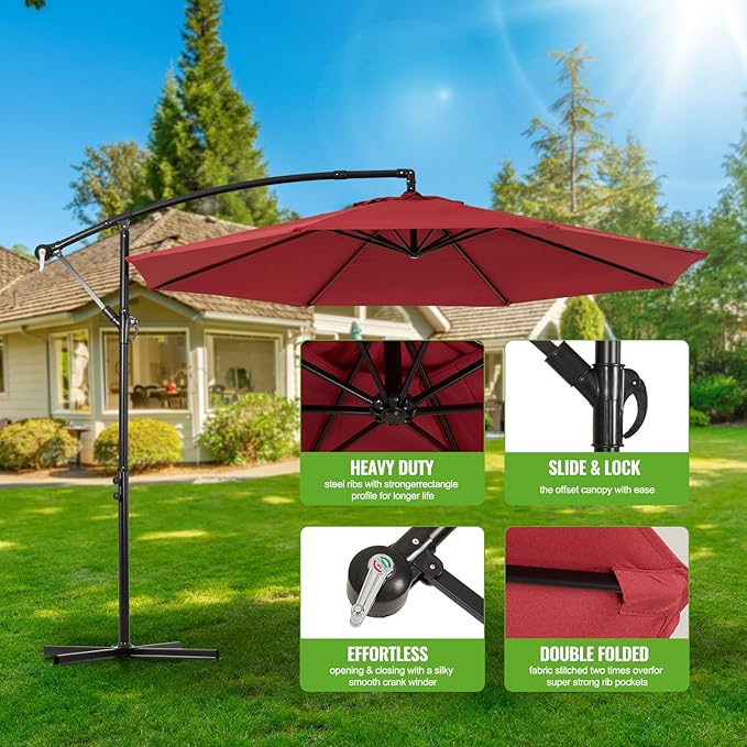 Backyard Expressions 10FT Cantilever Patio Umbrella – Outdoor Offset Hanging - Image 3
