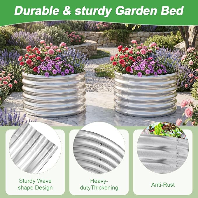 AHEONLAR 2 Pack 2x2x1.5ft Round Galvanized Raised Garden Bed Outdoor Metal - Image 4