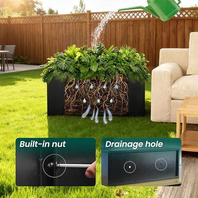 Galvanized Steel Metal Planter Rectangular Indoor 32" L x 16" W x 16" H Black - Image 4