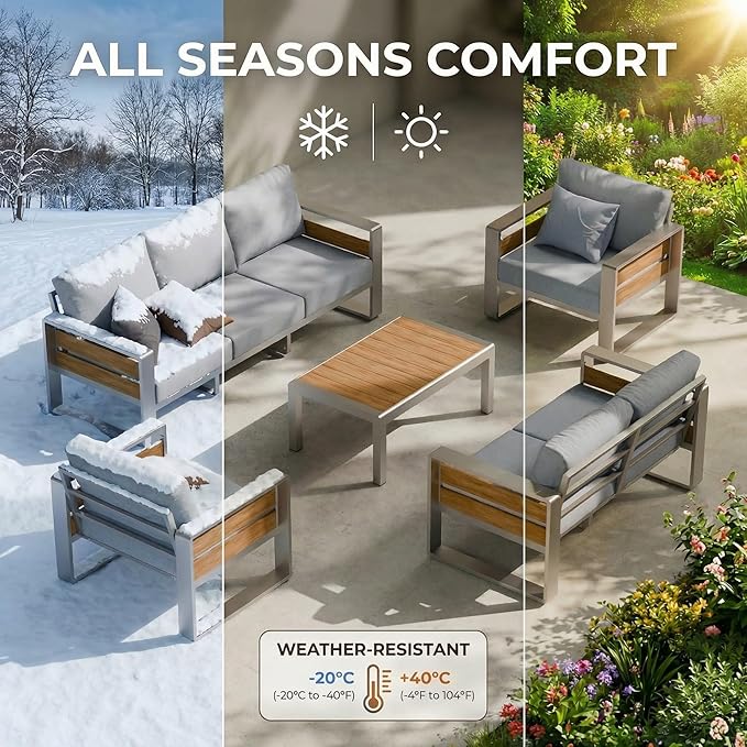 ZANDOR Aluminum Outdoor Patio Conversation Furniture Set, Seating Sofa - Image 9