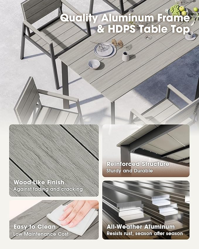 Outdoor Patio Dining Set for 4，Aluminum & HDPS Patio Table and Chairs Set - Image 5