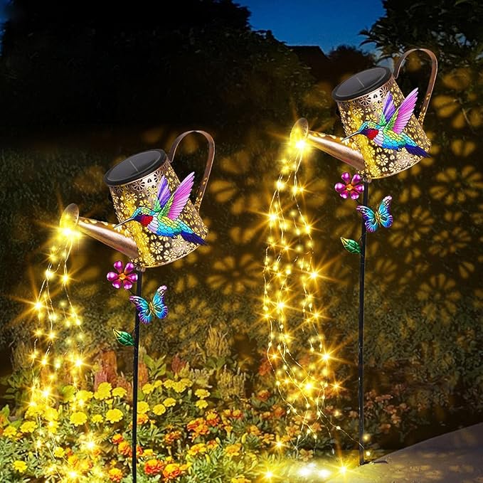 Solar Watering Can with Lights Outdoor Garden, 41in Large Hummingbird Garden - Image 2