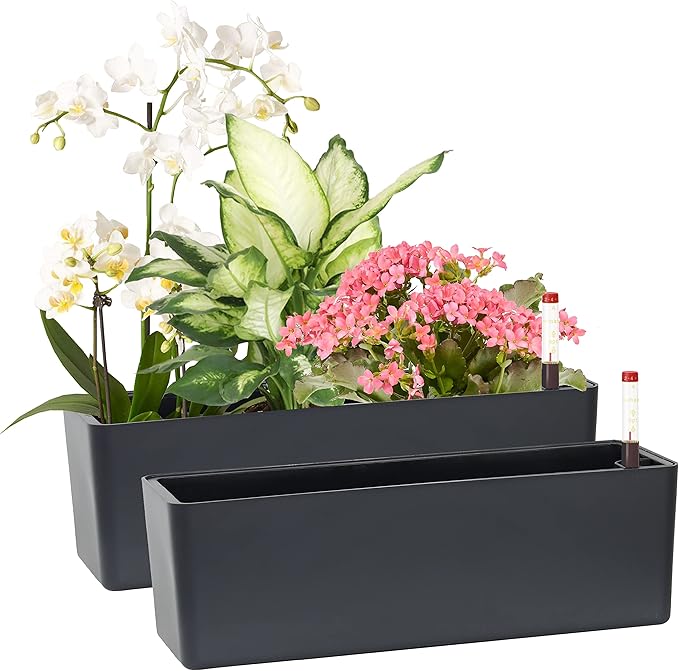 GardenBasix Elongated Self Watering Planter Pots 2-Pack Window Box 5.5 x 16 by GardenBasix