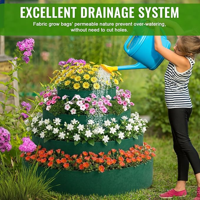 4 Pcs Plant Grow Bags 4 Tiered Strawberry Planter Tower Fabric Raised Garden - Image 6