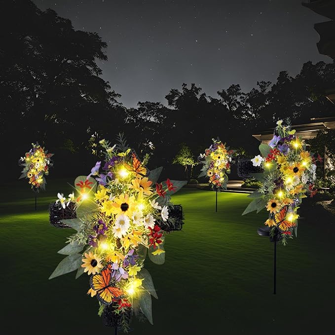 Solar Flower Cross Garden Stake Lights - Image 6