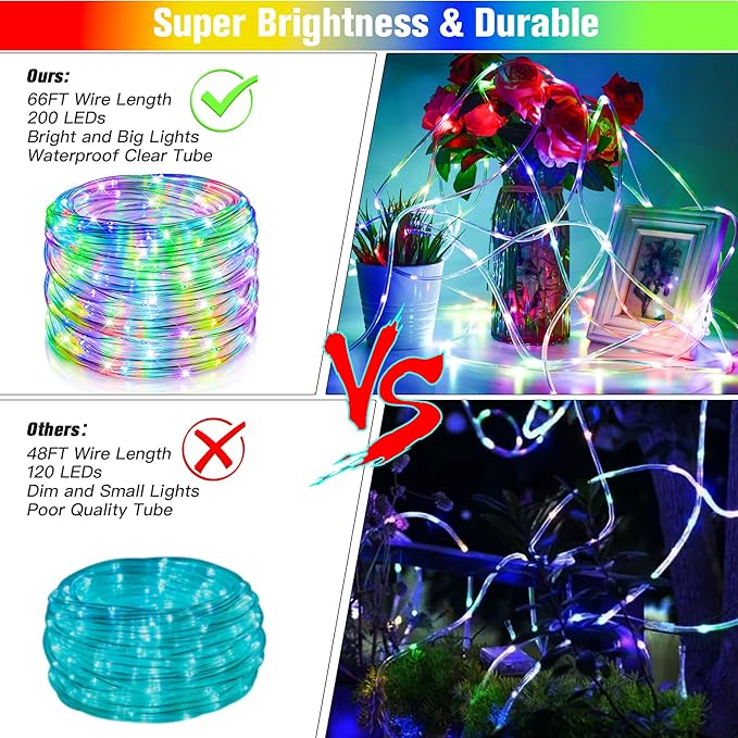 66Ft LED Rope Lights Outdoor, 18 Colors Changing String Lights Plug in - Image 4
