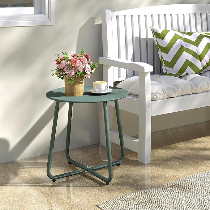 HollyHOME Round Metal Side Table, Rust-Resistant Patio Small Plant Stand - Image 2