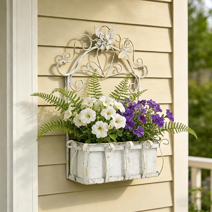 Rustic Metal Wall Planter Vintage Wall Mounted Flower Pot Farmhouse Distressed - Image 6