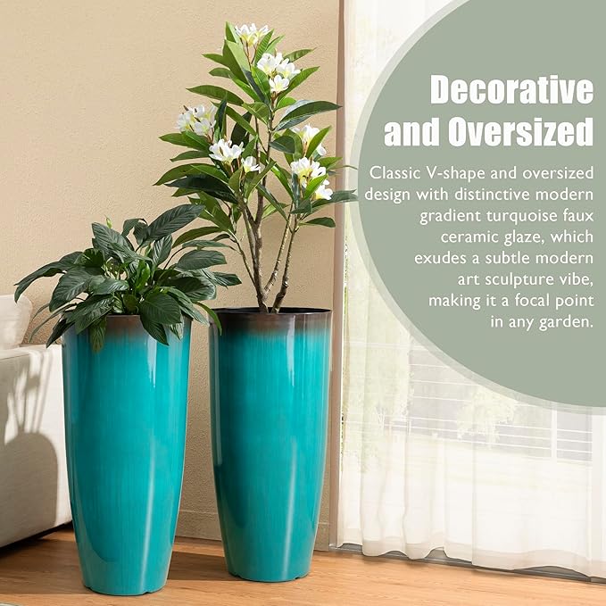 Glitzhome 30" H Tall Outdoor Planter, Plastic Large Flower Pots - Image 4