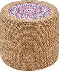 Wimarsbon Round Pouf Ottomans, Handwoven Natural Water Hyacinth Seagrass Pouffe by Wimarsbon